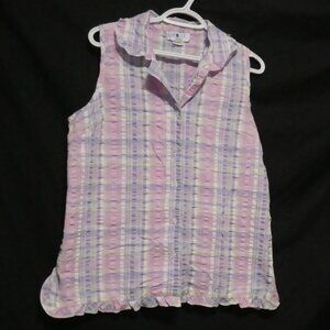 TIME OUT | medium | Plaid Sleeveless Button-Up Front Textured Blouse